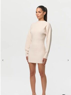 naked wardrobe Cream Ribbed Long-Sleeve Mini Dress